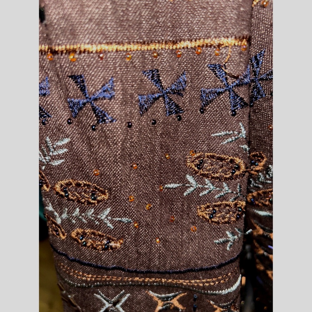 Coldwater Creek Brown Embroidered Geometric Tribal Beaded Blazer Jacket Sz 20W - Picture 11 of 11
